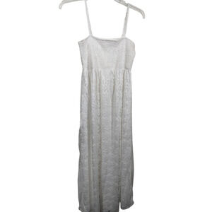 3415)Siren Lily Sleeveless White Smocked Floral Baby Doll Maternity Dress Large